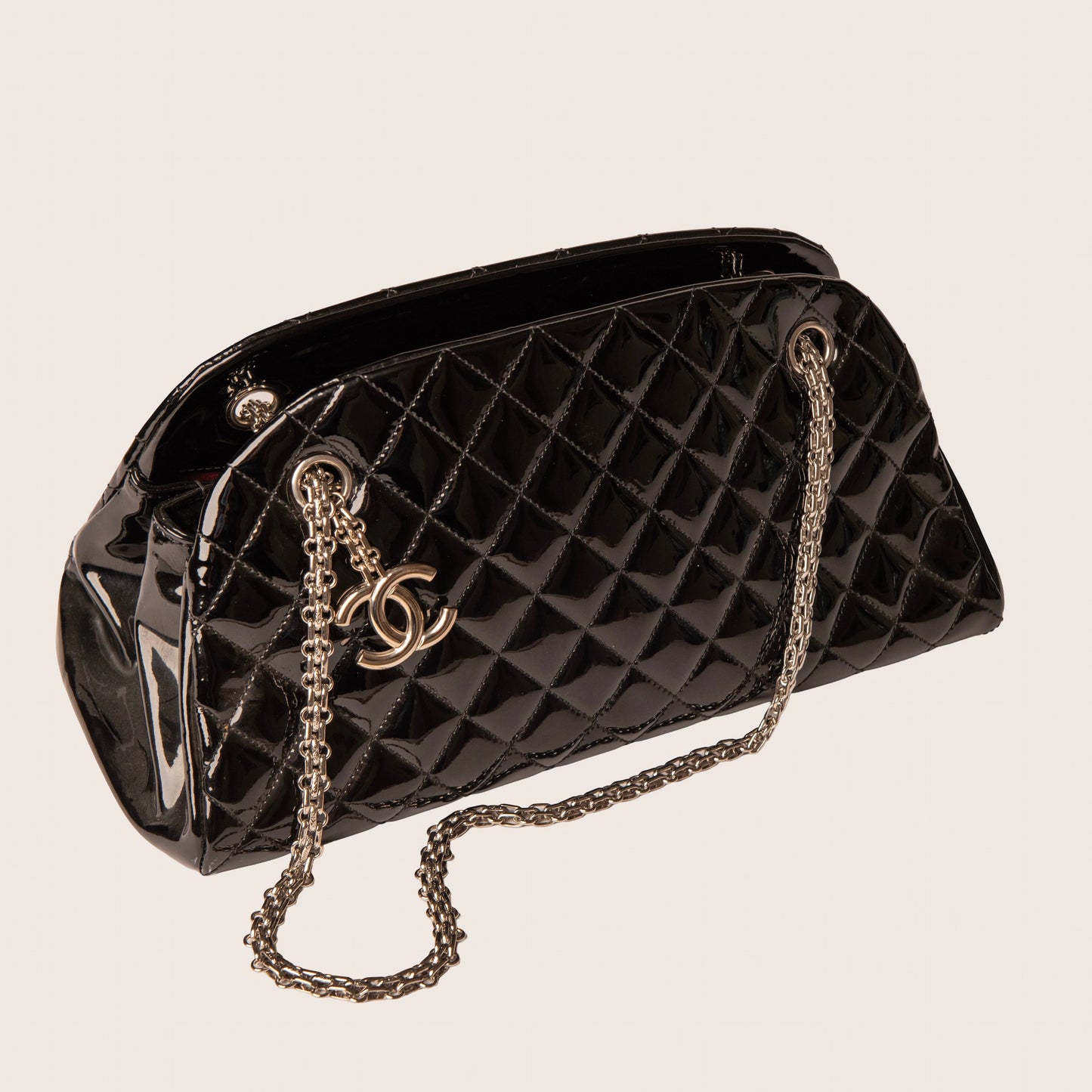 Chanel Black Quilted Patent Leather Just Mademoiselle Bowling Bag