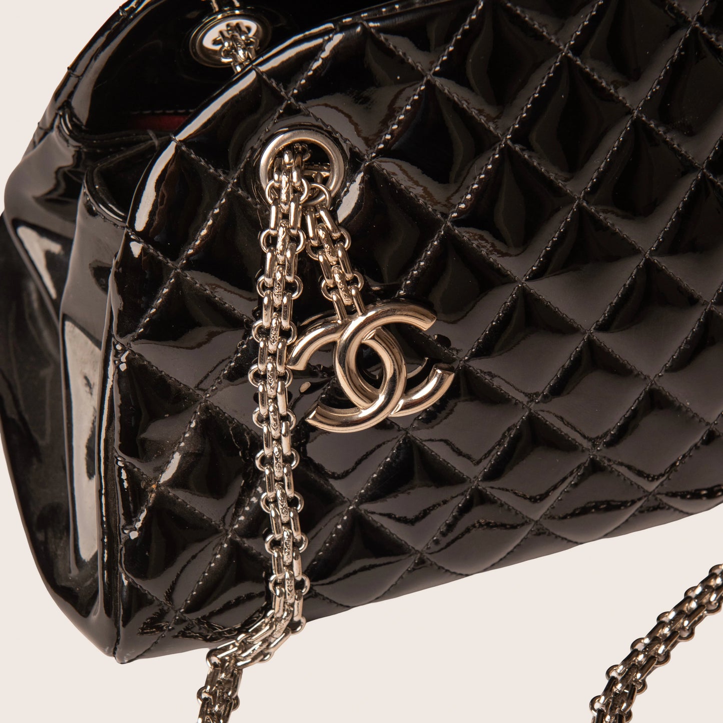 Chanel Black Quilted Patent Leather Just Mademoiselle Bowling Bag