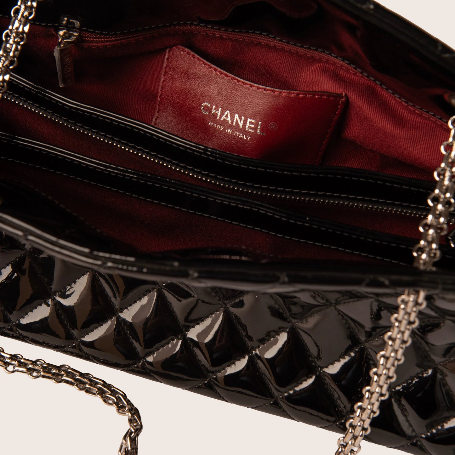 Chanel Black Quilted Patent Leather Just Mademoiselle Bowling Bag