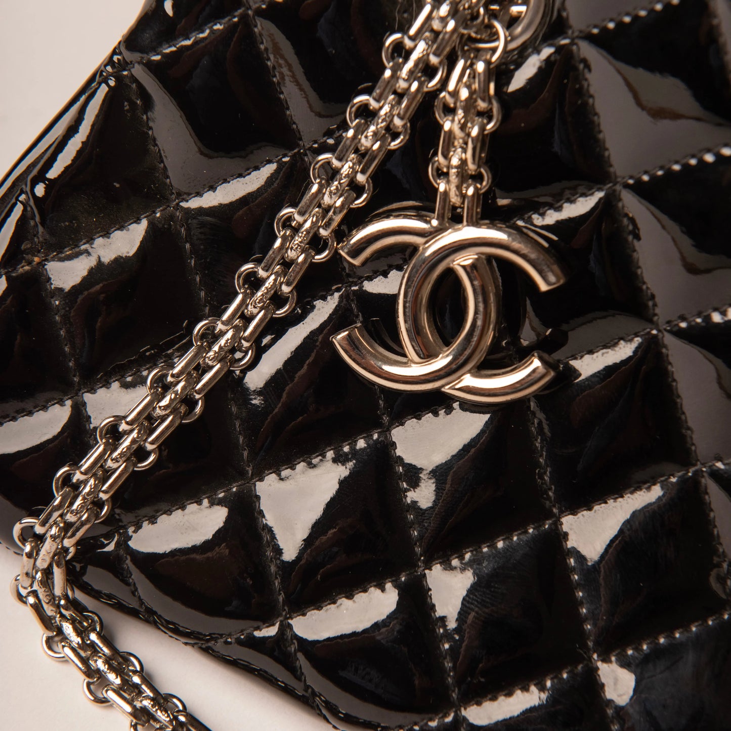 Chanel Black Quilted Patent Leather Just Mademoiselle Bowling Bag