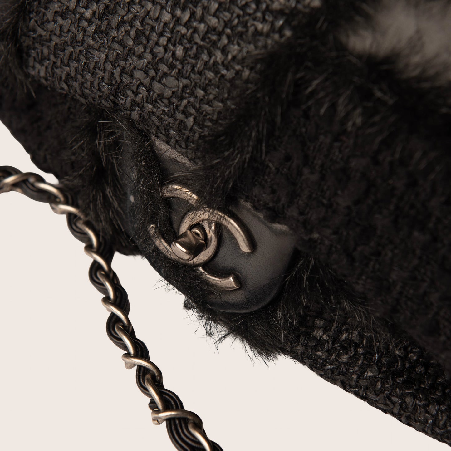 Chanel 2011 Tweed Fabric, Leather, and Fantasy Fur Patchwork Jumbo Single Flap Bag