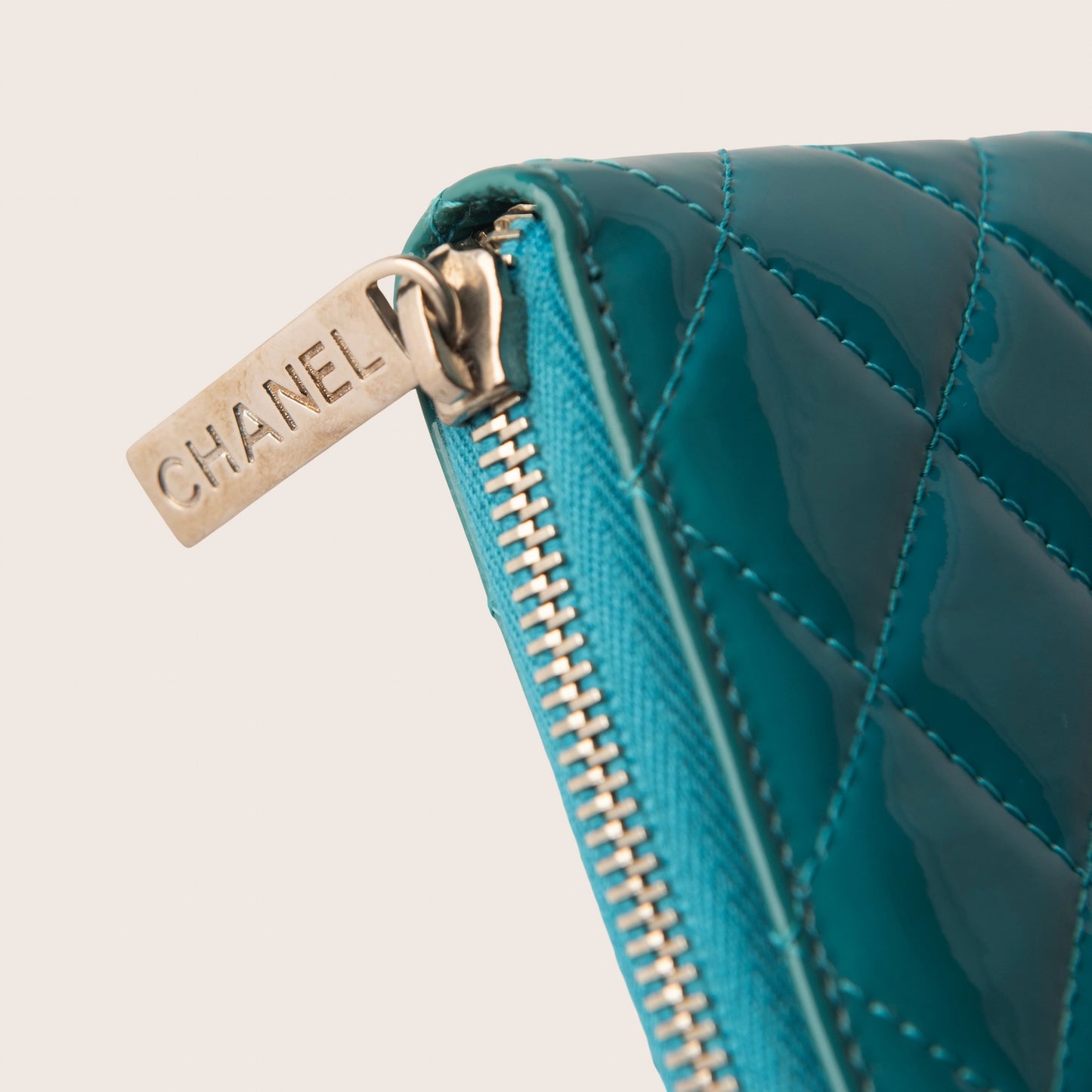 Chanel Patent Calfskin Quilted Yen Wallet in Blue