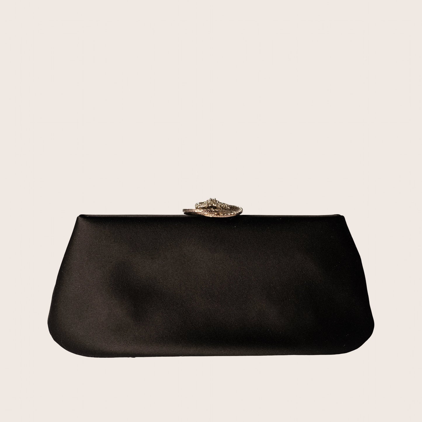 Chanel Satin Crystal Camellia Evening Frame Clutch Black