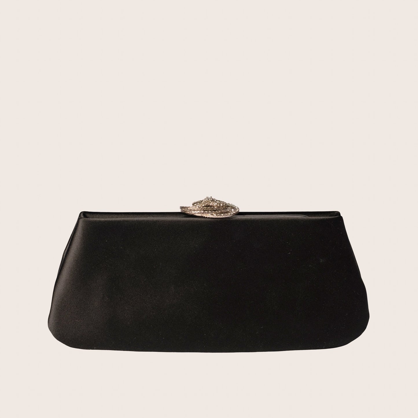 Chanel Satin Crystal Camellia Evening Frame Clutch Black