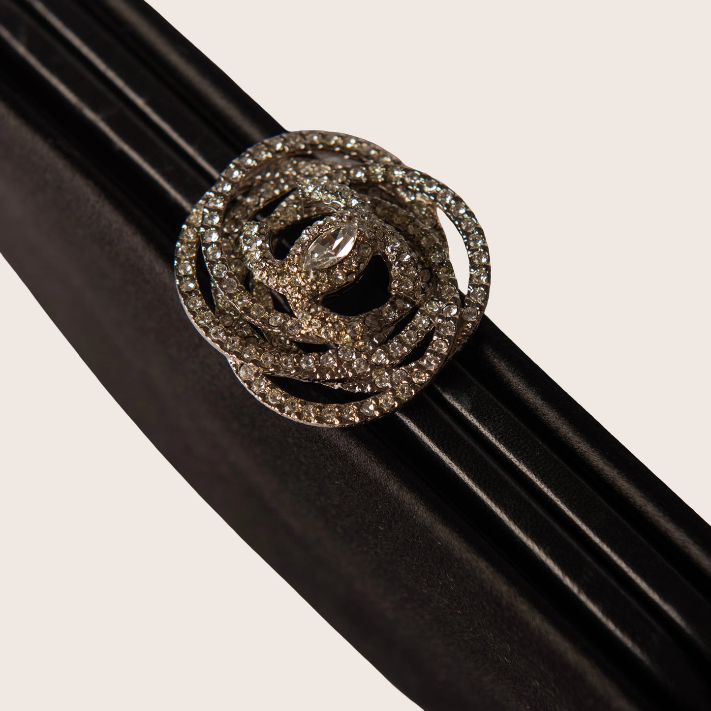 Chanel Satin Crystal Camellia Evening Frame Clutch Black