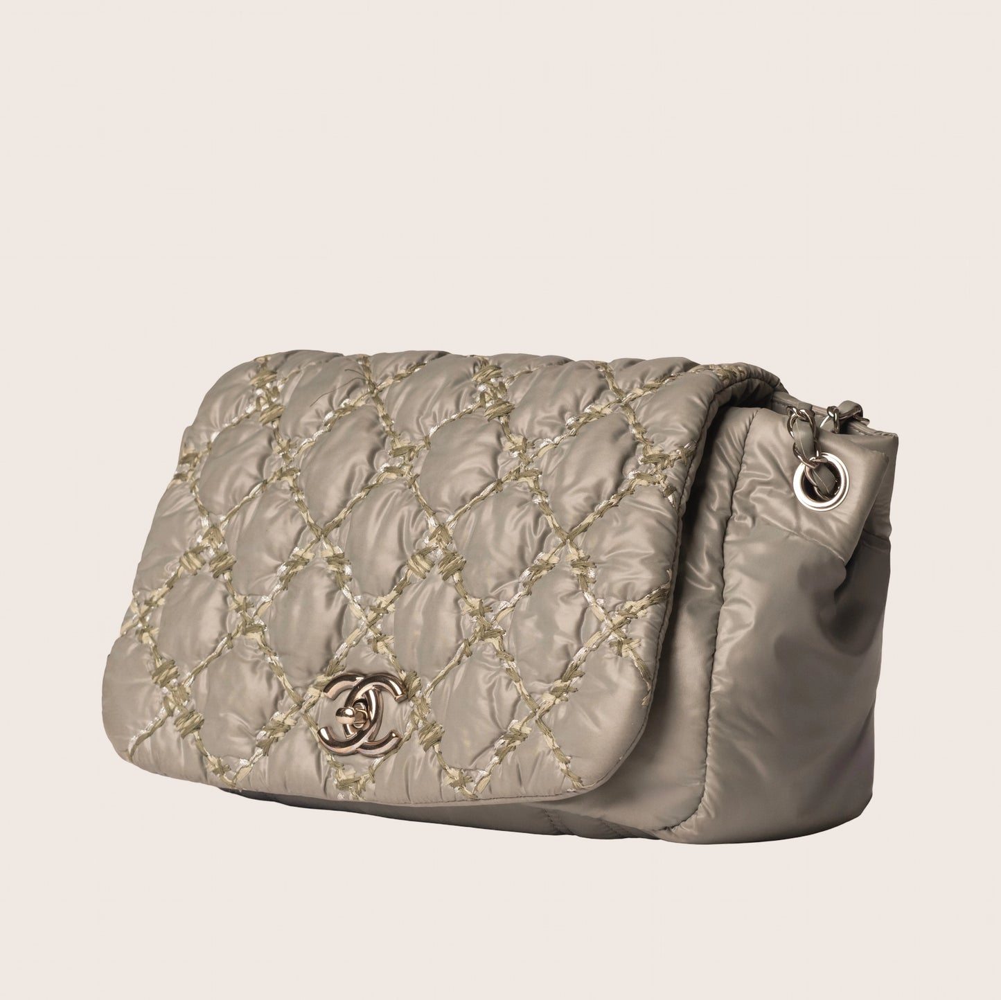Chanel Grey Nylon Bubble Flap Bag