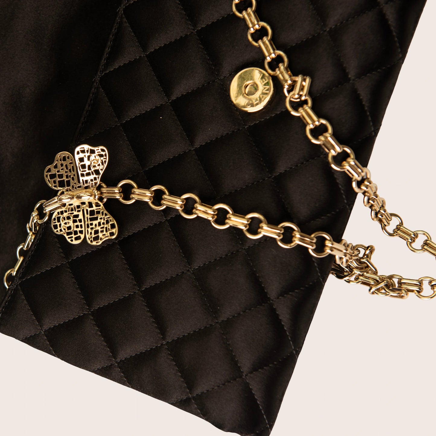 Chanel Satin CC Butterfly Clutch with Chain - Black