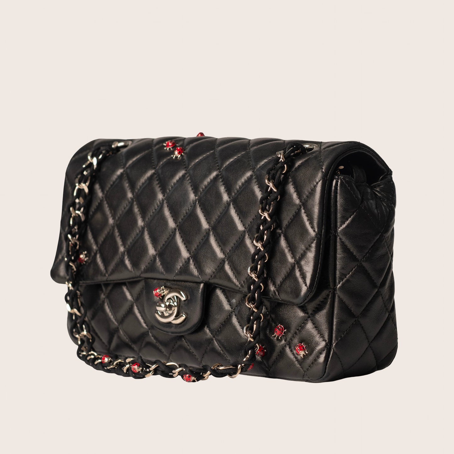 Chanel Black Quilted Lambskin Leather Ladybug Medium Flap Bag