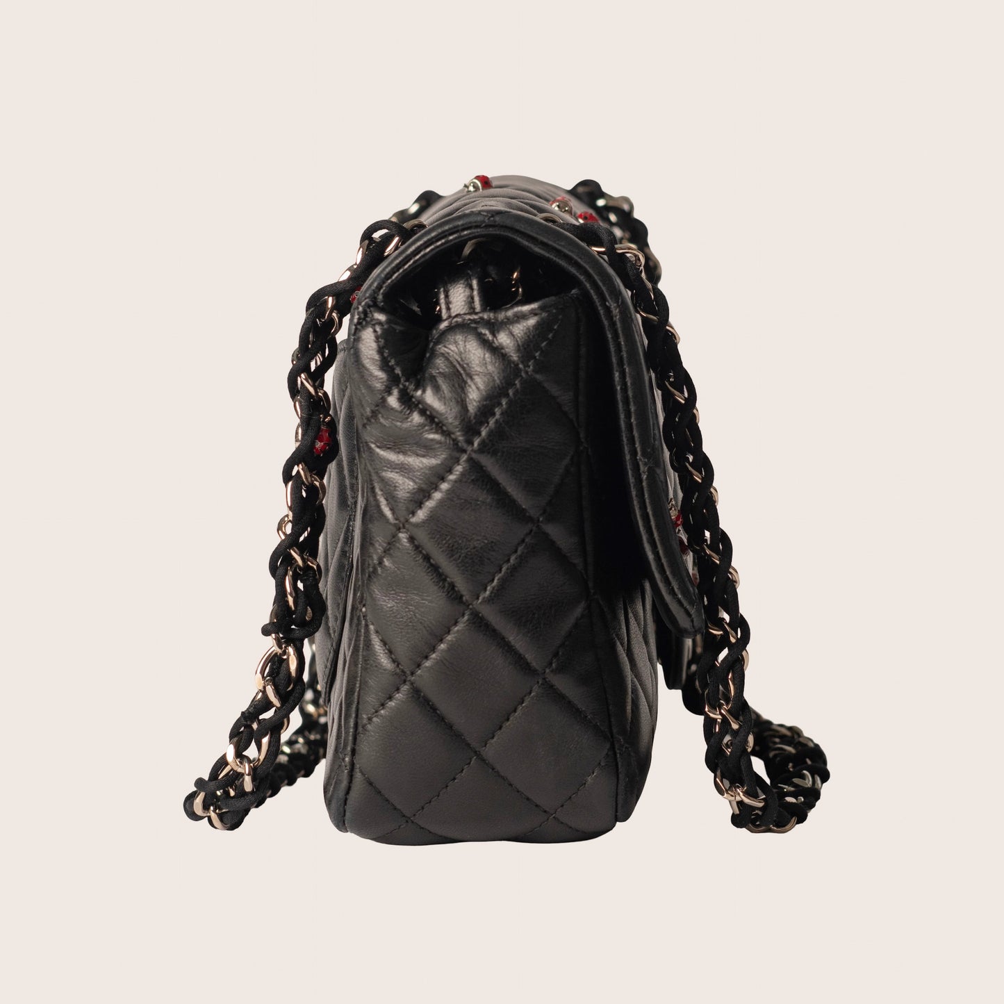 Chanel Black Quilted Lambskin Leather Ladybug Medium Flap Bag