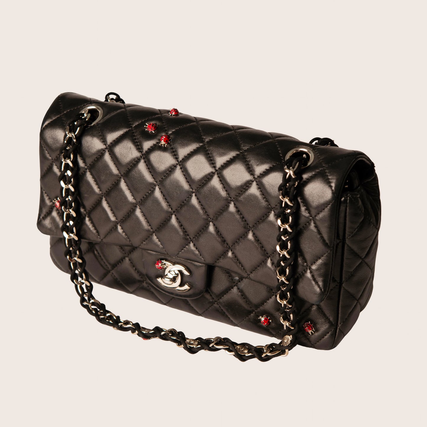 Chanel Black Quilted Lambskin Leather Ladybug Medium Flap Bag