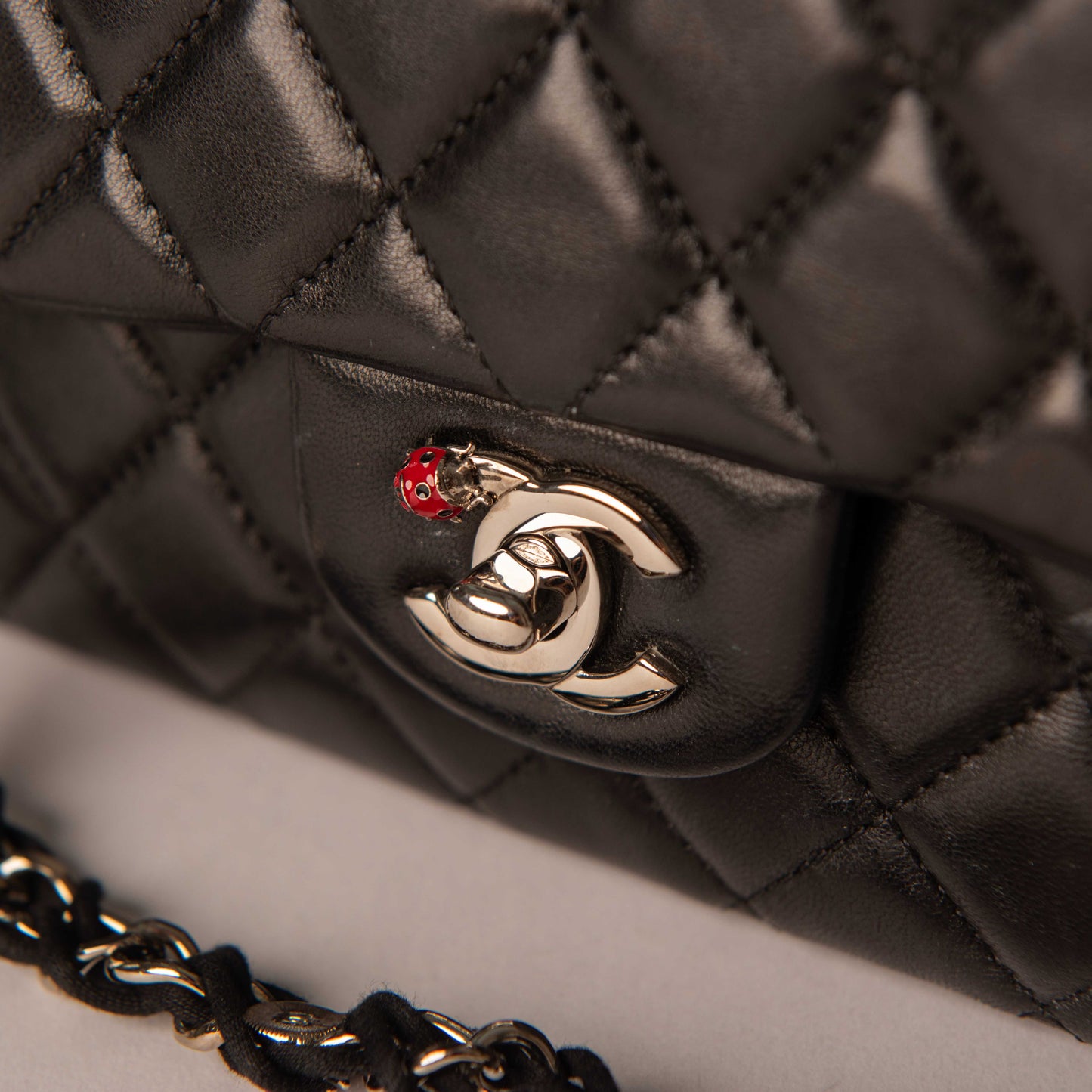 Chanel Black Quilted Lambskin Leather Ladybug Medium Flap Bag