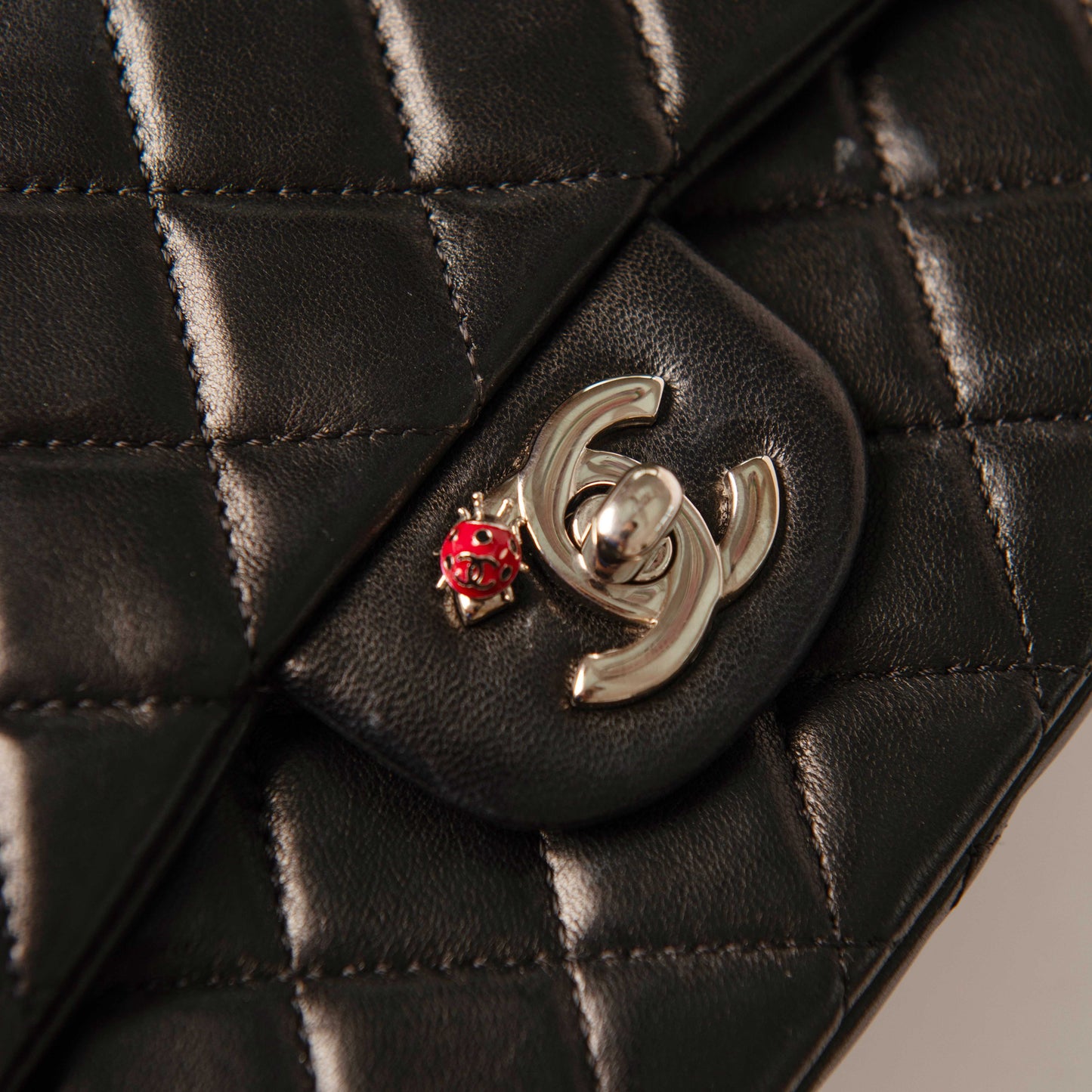 Chanel Black Quilted Lambskin Leather Ladybug Medium Flap Bag