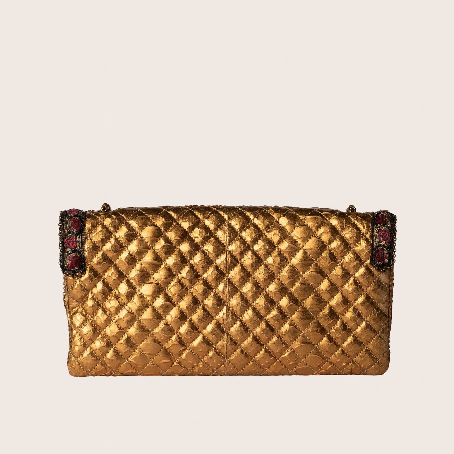 Chanel Vintage Gold Quilted Satin Shoulder Bag with Jeweled CC Clasp