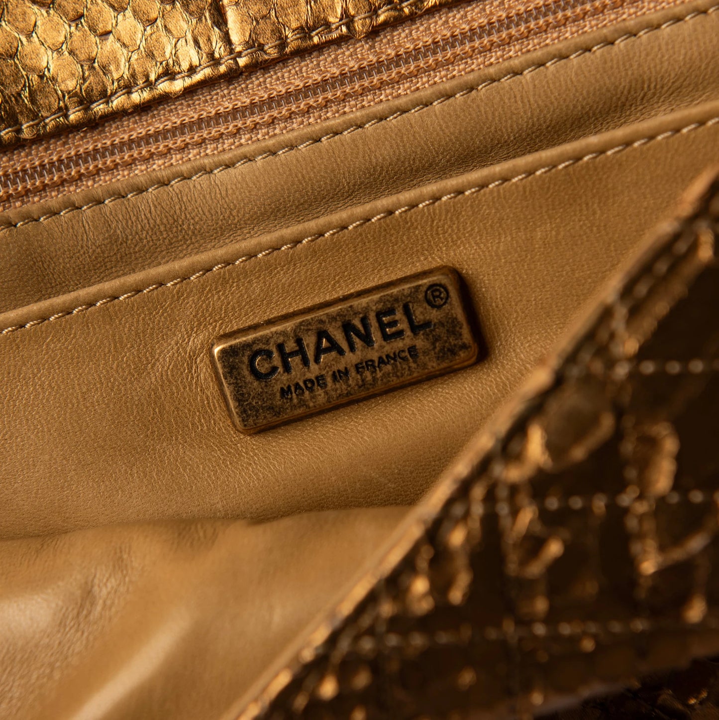 Chanel Vintage Gold Quilted Satin Shoulder Bag with Jeweled CC Clasp