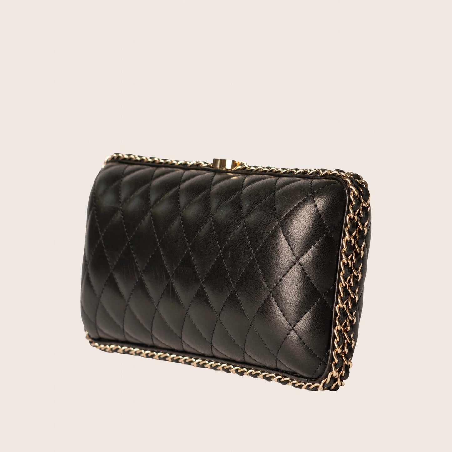 Chanel Lambskin Quilted Chain Around Clutch Black