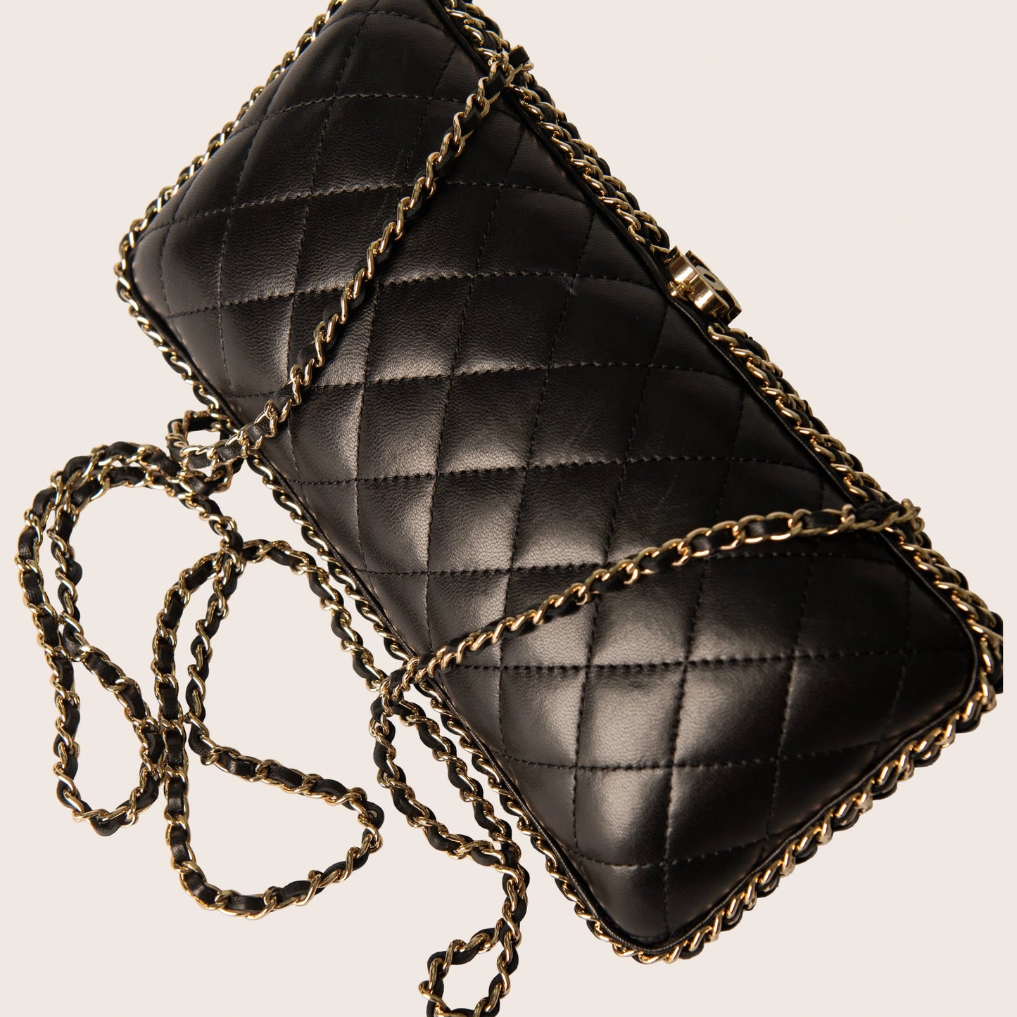 Chanel Lambskin Quilted Chain Around Clutch Black