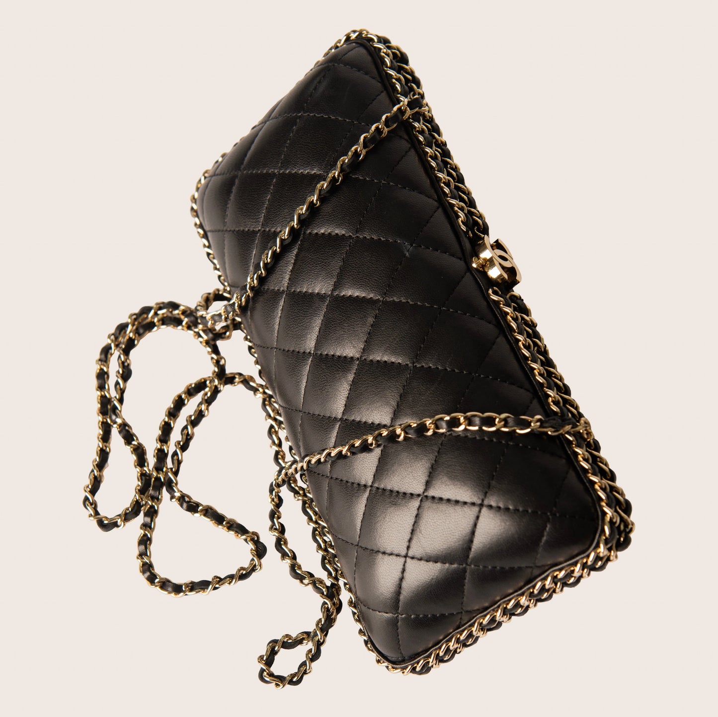 Chanel Lambskin Quilted Chain Around Clutch Black