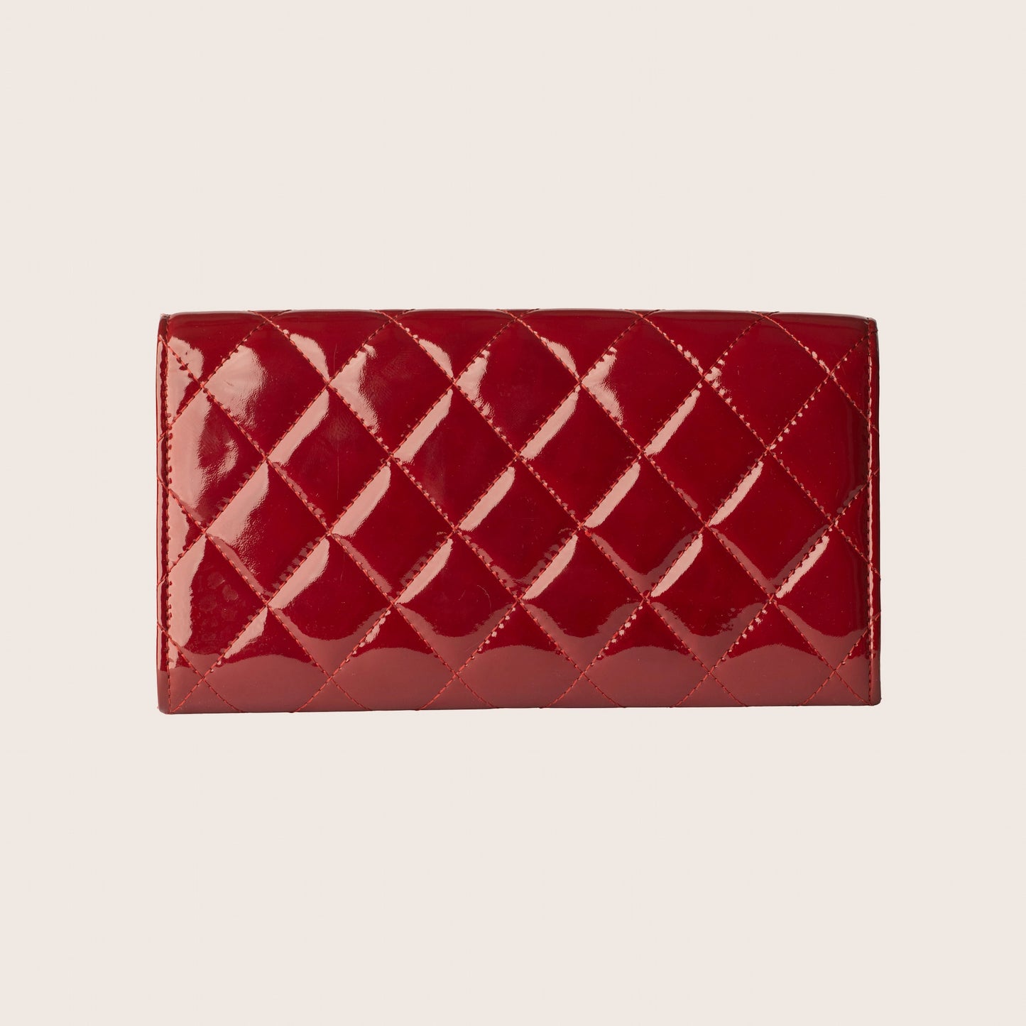 Chanel Red Quilted Patent Leather CC Brilliant Continental Wallet
