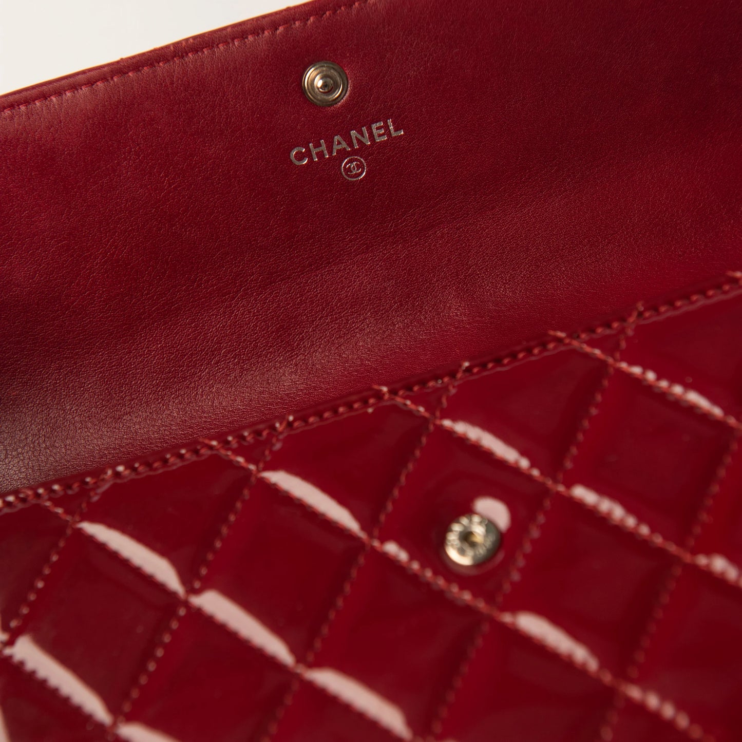 Chanel Red Quilted Patent Leather CC Brilliant Continental Wallet
