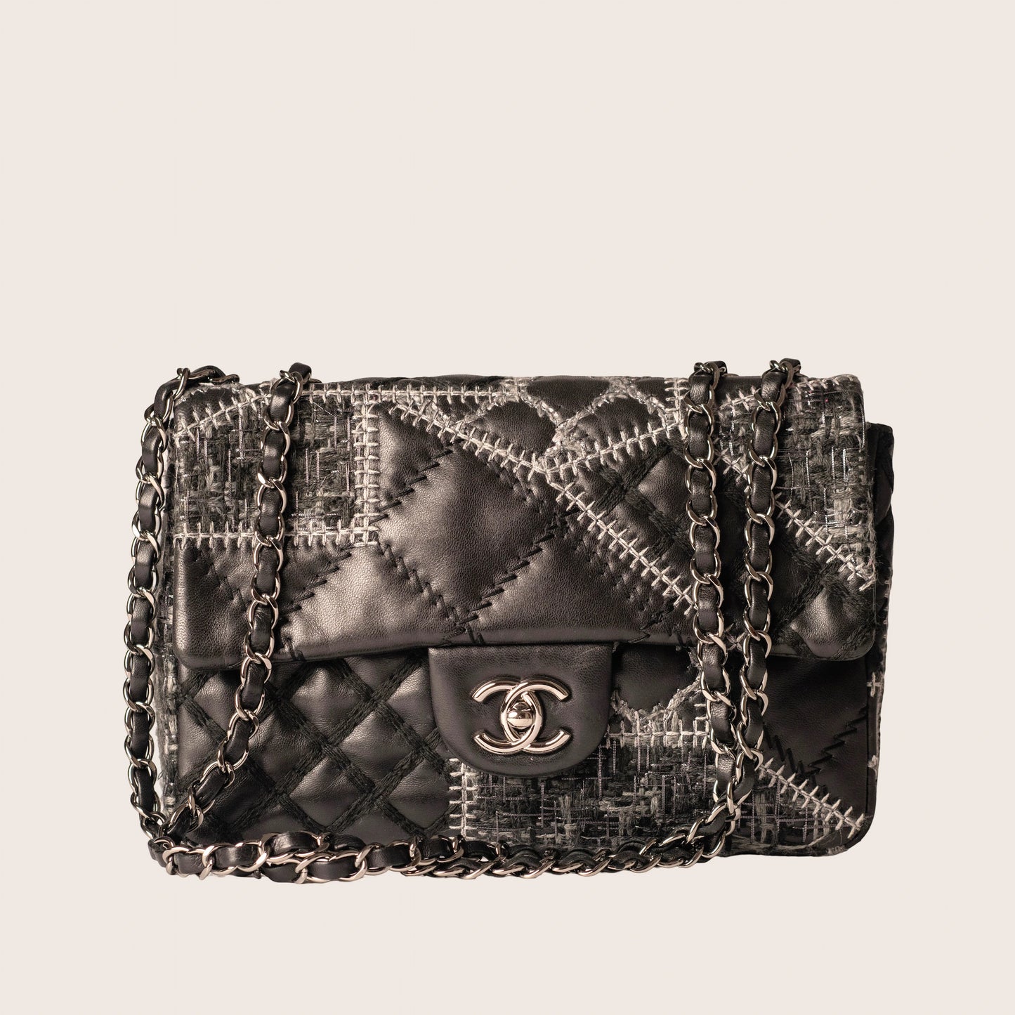 Chanel Quilted Tweed & Leather Patchwork Flap Bag