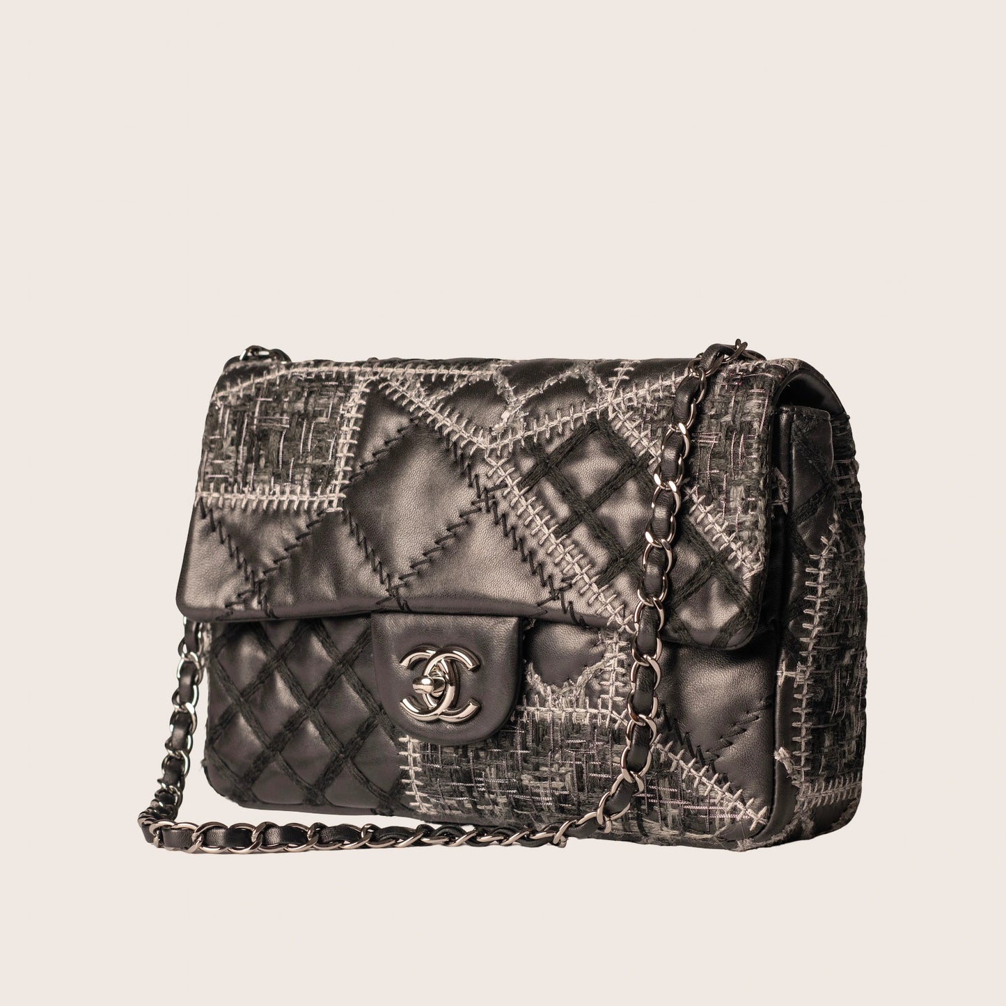 Chanel Quilted Tweed & Leather Patchwork Flap Bag