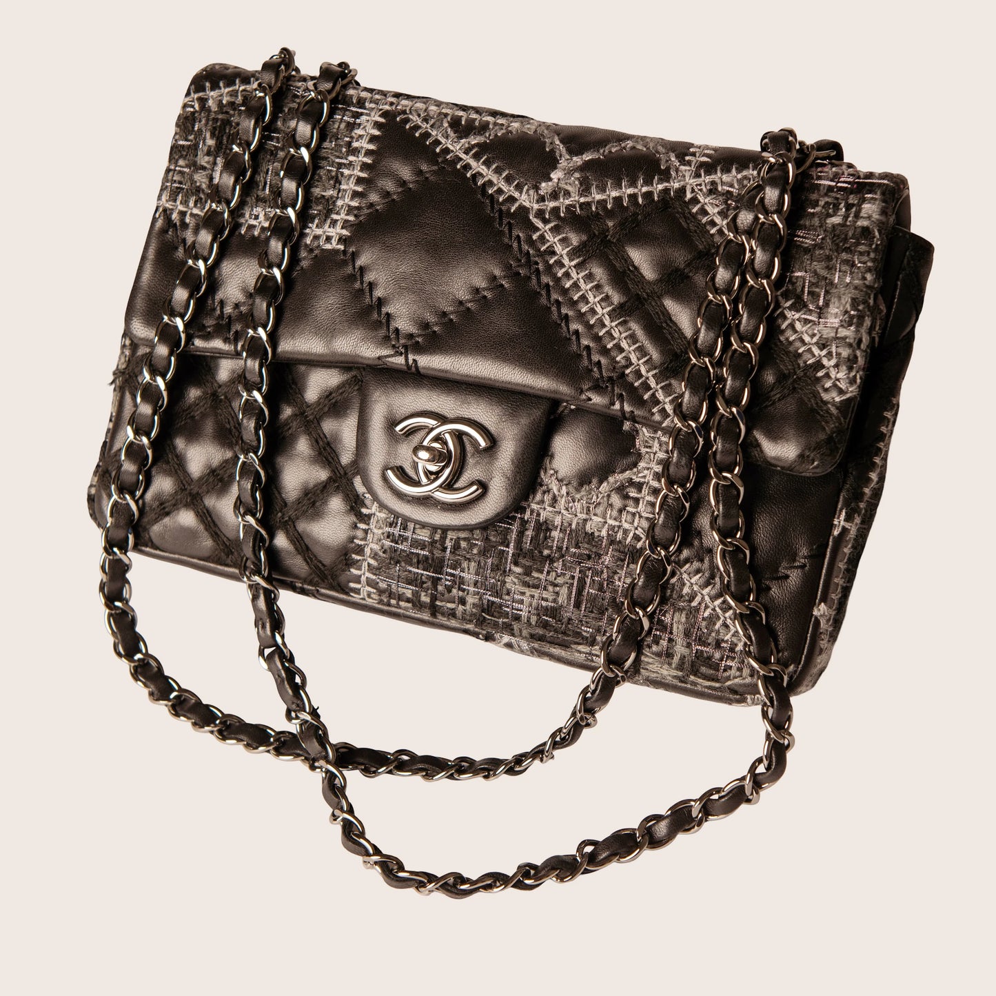 Chanel Quilted Tweed & Leather Patchwork Flap Bag