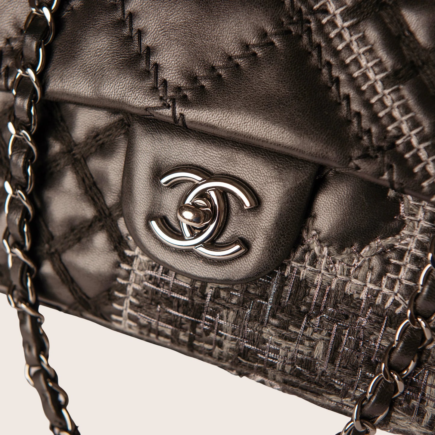 Chanel Quilted Tweed & Leather Patchwork Flap Bag