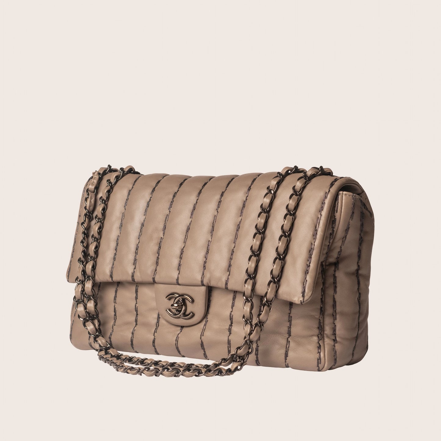 Chanel Vertical Stitch Flap Bag in Quilted Grey Lambskin