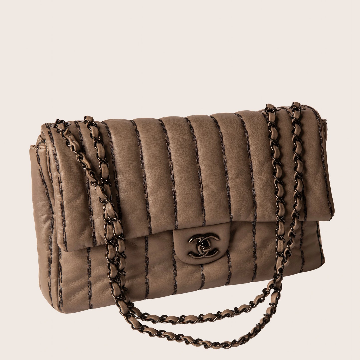 Chanel Vertical Stitch Flap Bag in Quilted Grey Lambskin