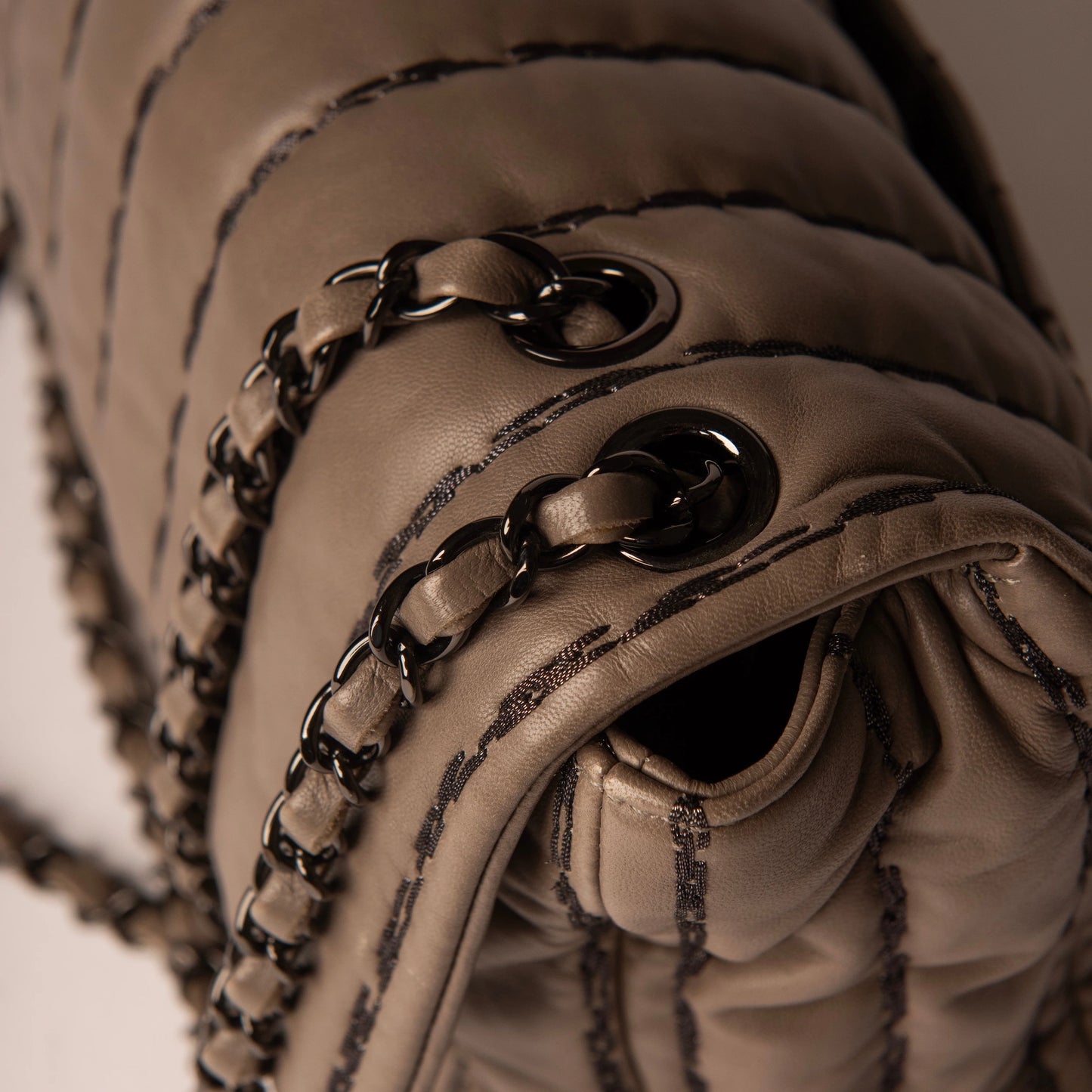 Chanel Vertical Stitch Flap Bag in Quilted Grey Lambskin