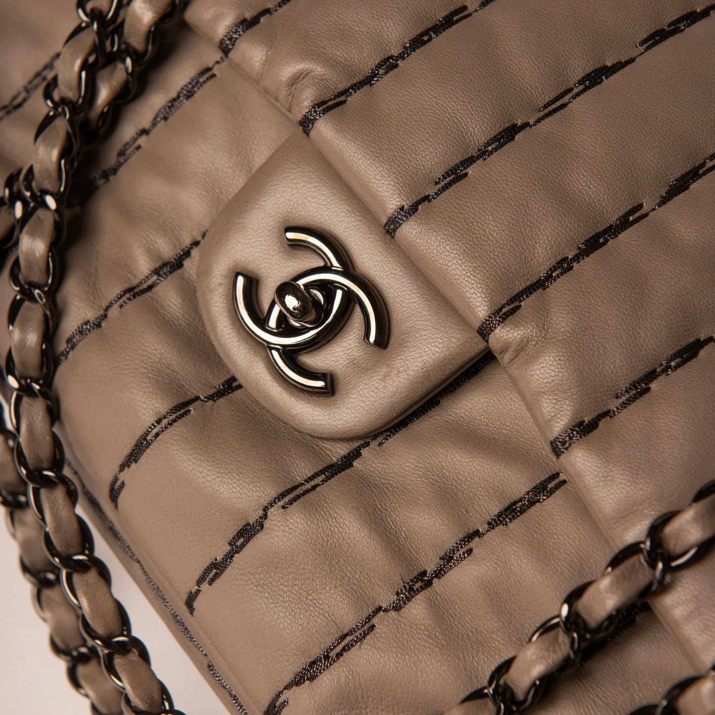 Chanel Vertical Stitch Flap Bag in Quilted Grey Lambskin