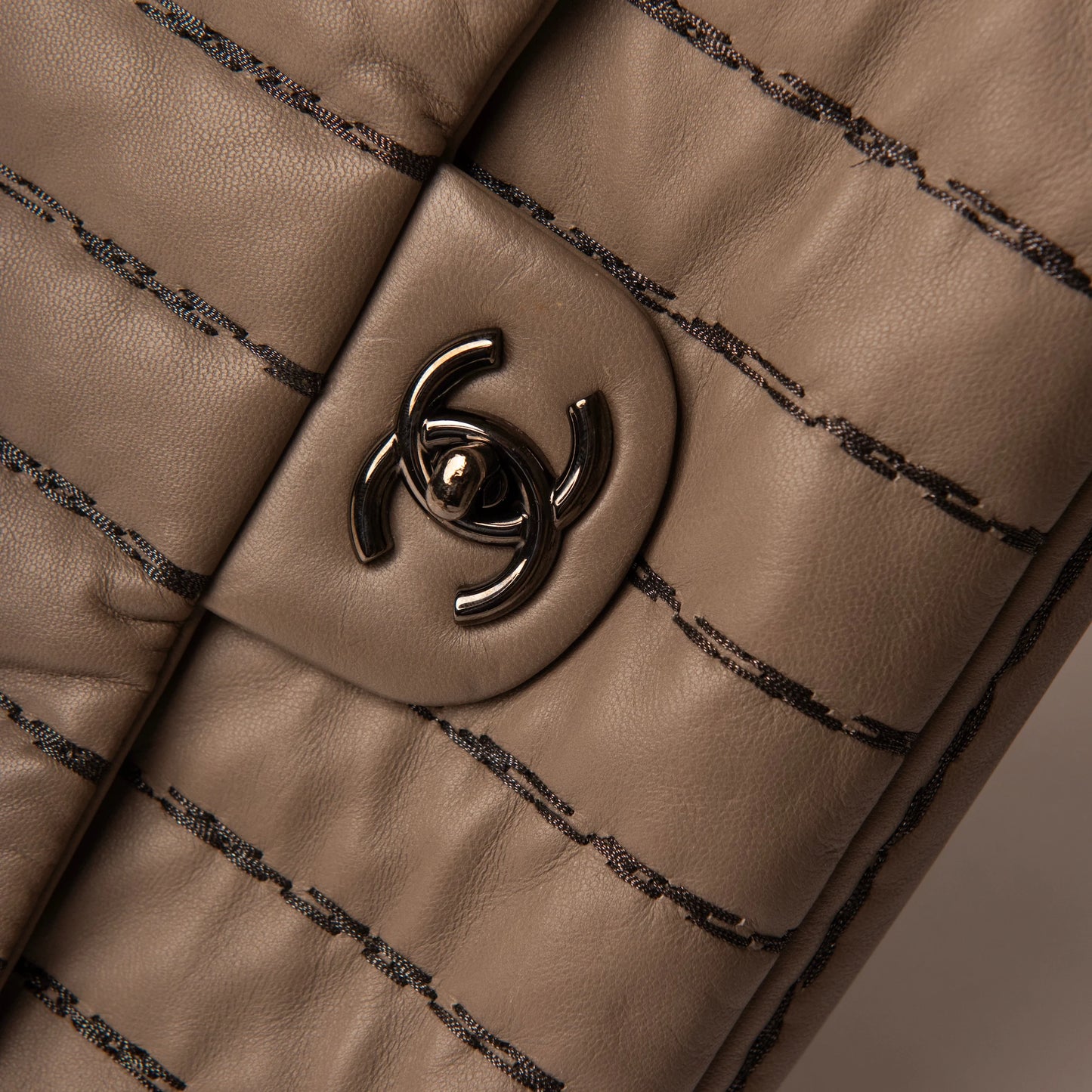 Chanel Vertical Stitch Flap Bag in Quilted Grey Lambskin