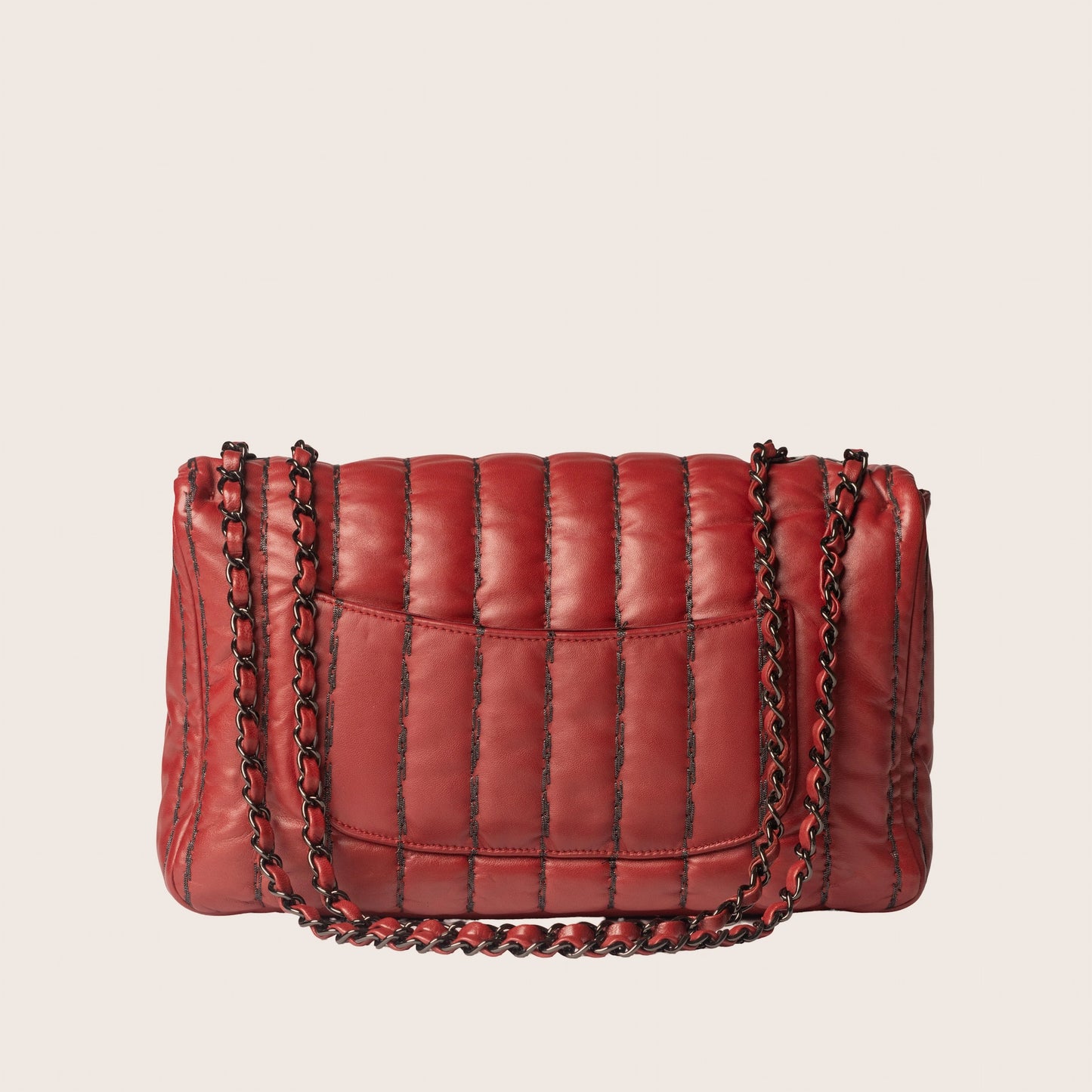 Chanel Vertical Stitch Flap Bag in Quilted Red Lambskin
