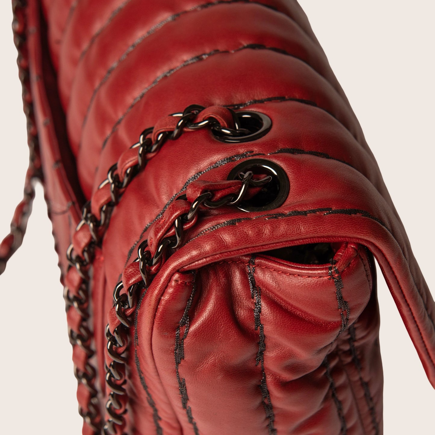 Chanel Vertical Stitch Flap Bag in Quilted Red Lambskin