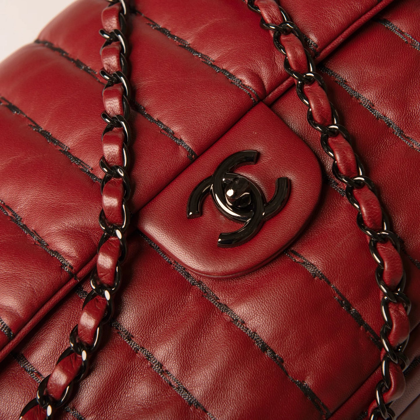 Chanel Vertical Stitch Flap Bag in Quilted Red Lambskin