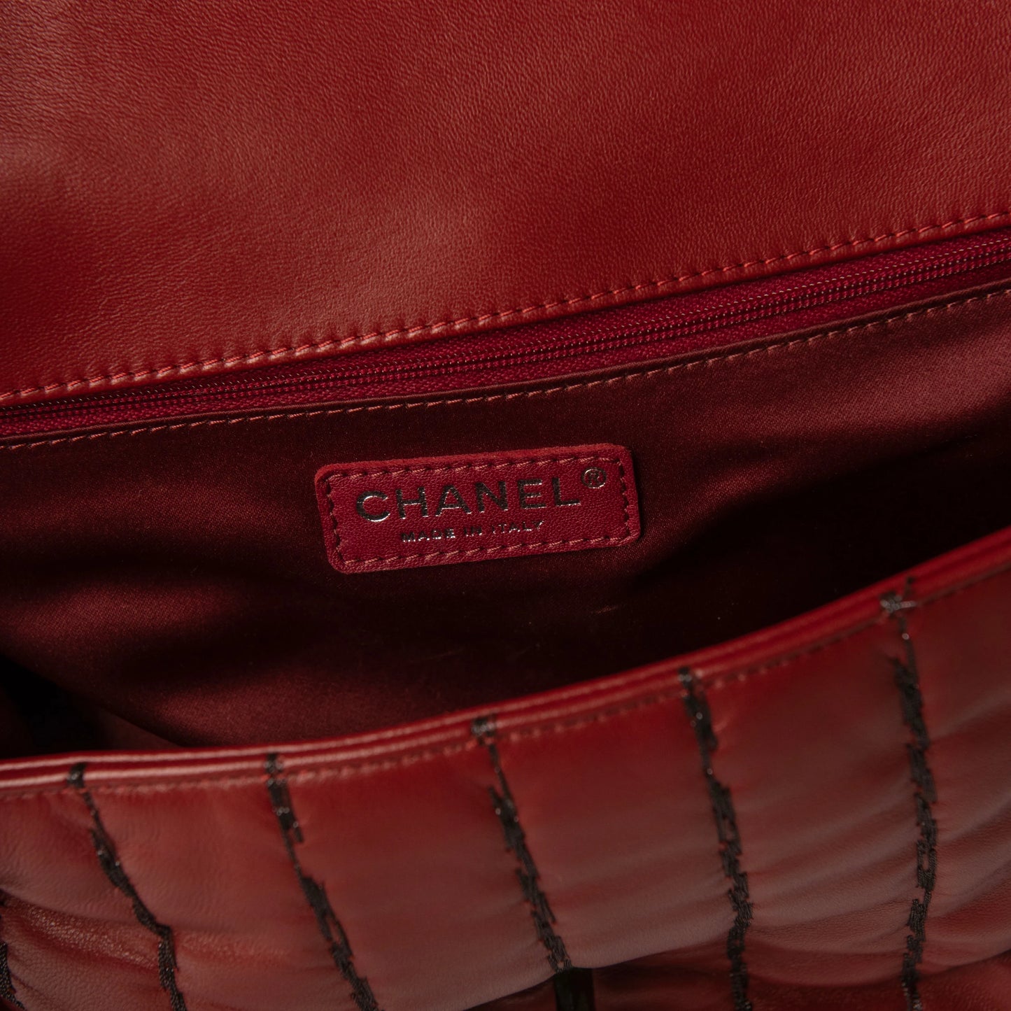 Chanel Vertical Stitch Flap Bag in Quilted Red Lambskin