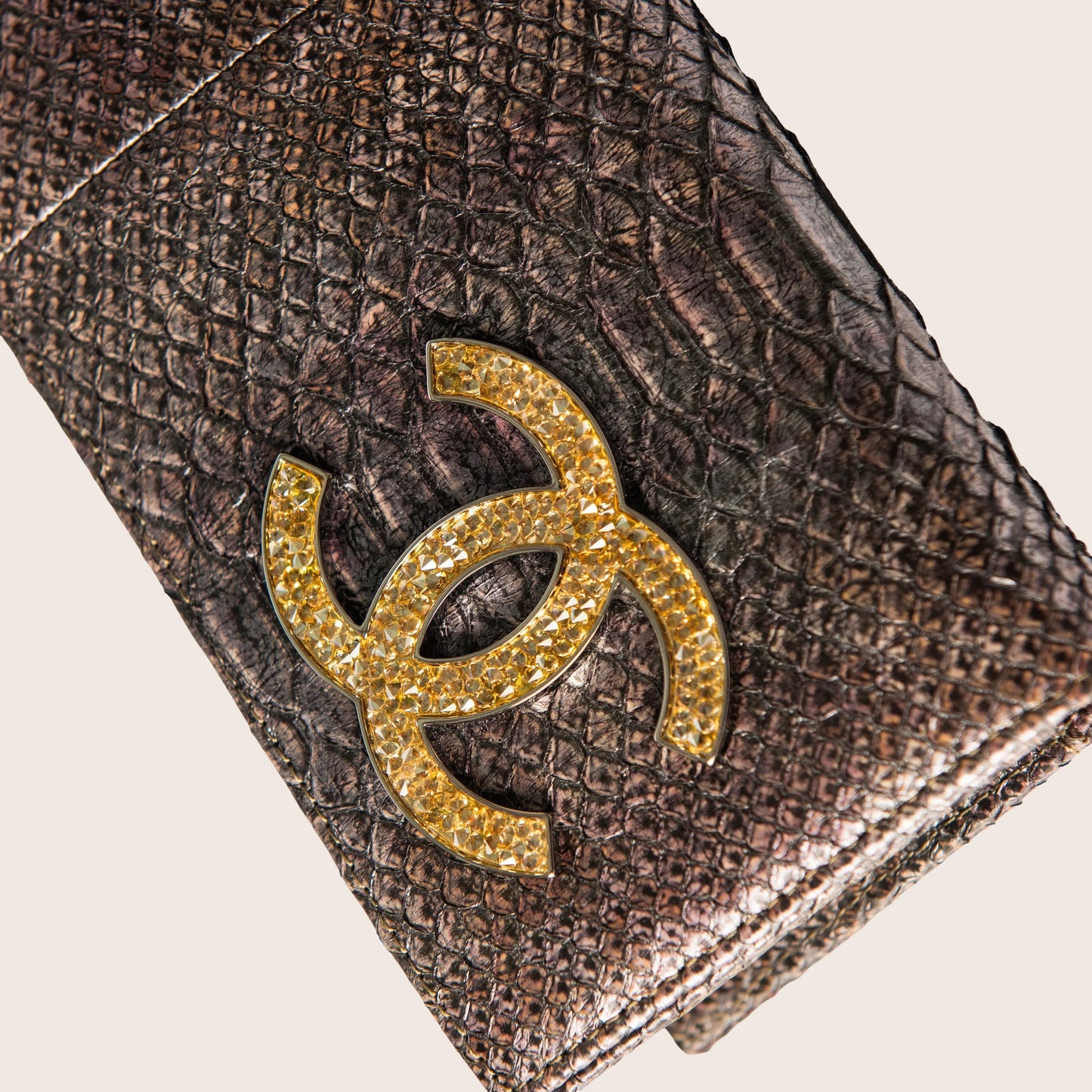Chanel Python Leather and Gold CC Flap Wallet