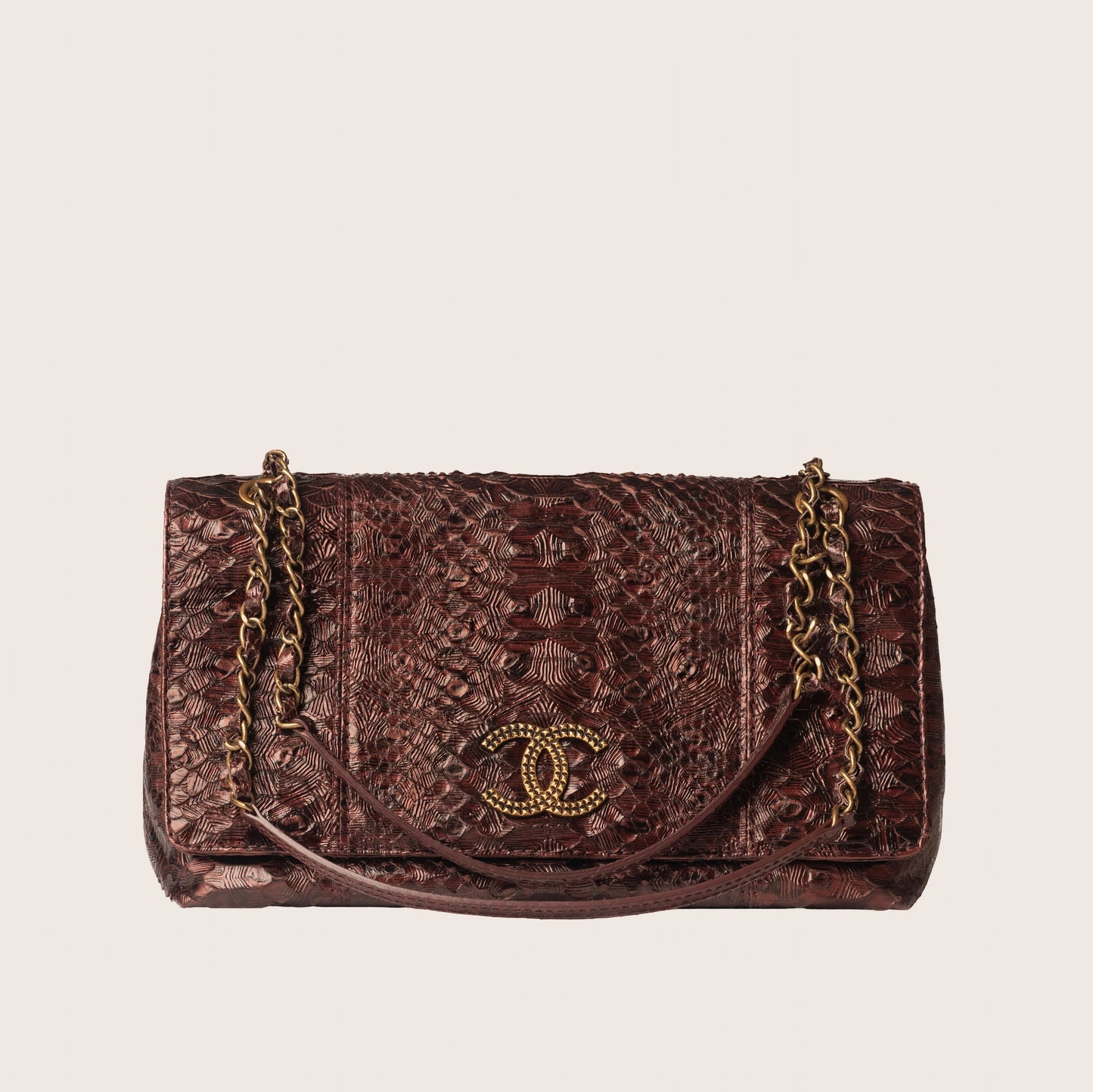 Chanel Burgundy Byzance Python Flap Bag