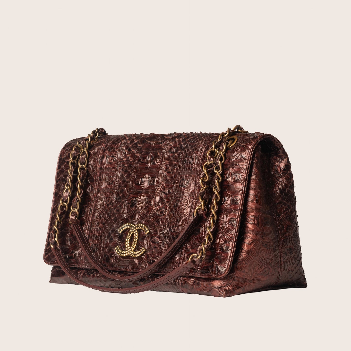 Chanel Burgundy Byzance Python Flap Bag