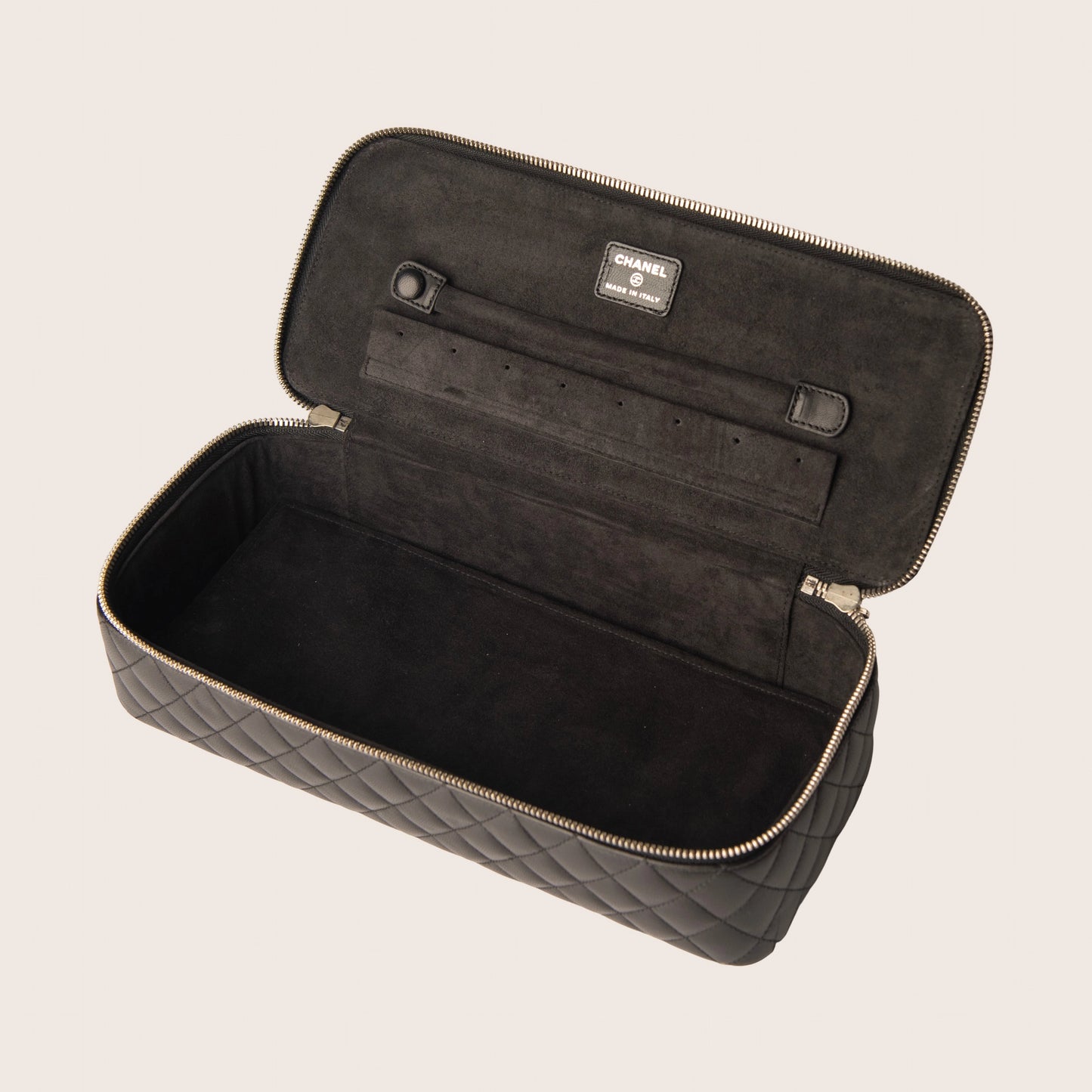 Chanel Black Quilted Leather Makeup Bag