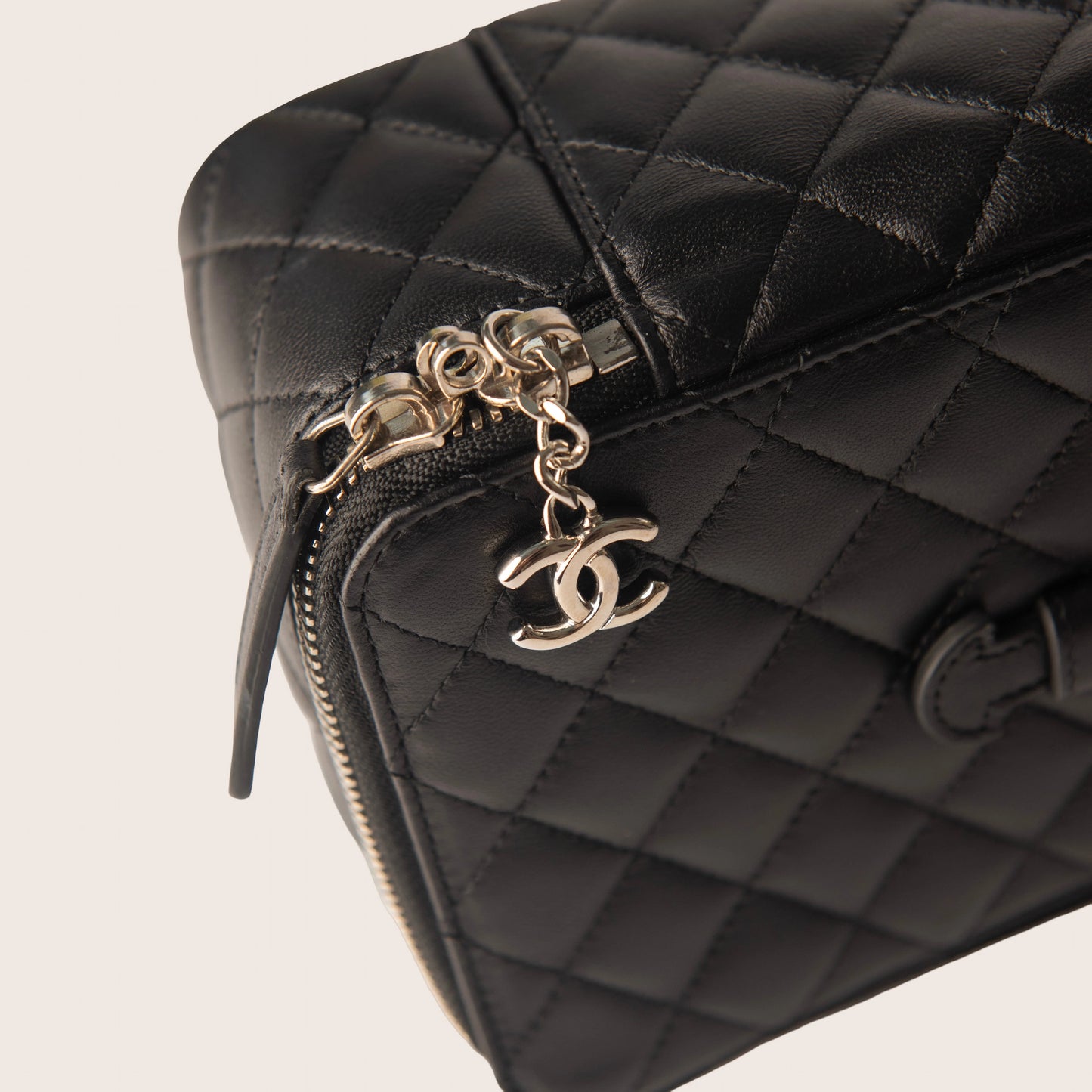 Chanel Black Quilted Leather Makeup Bag