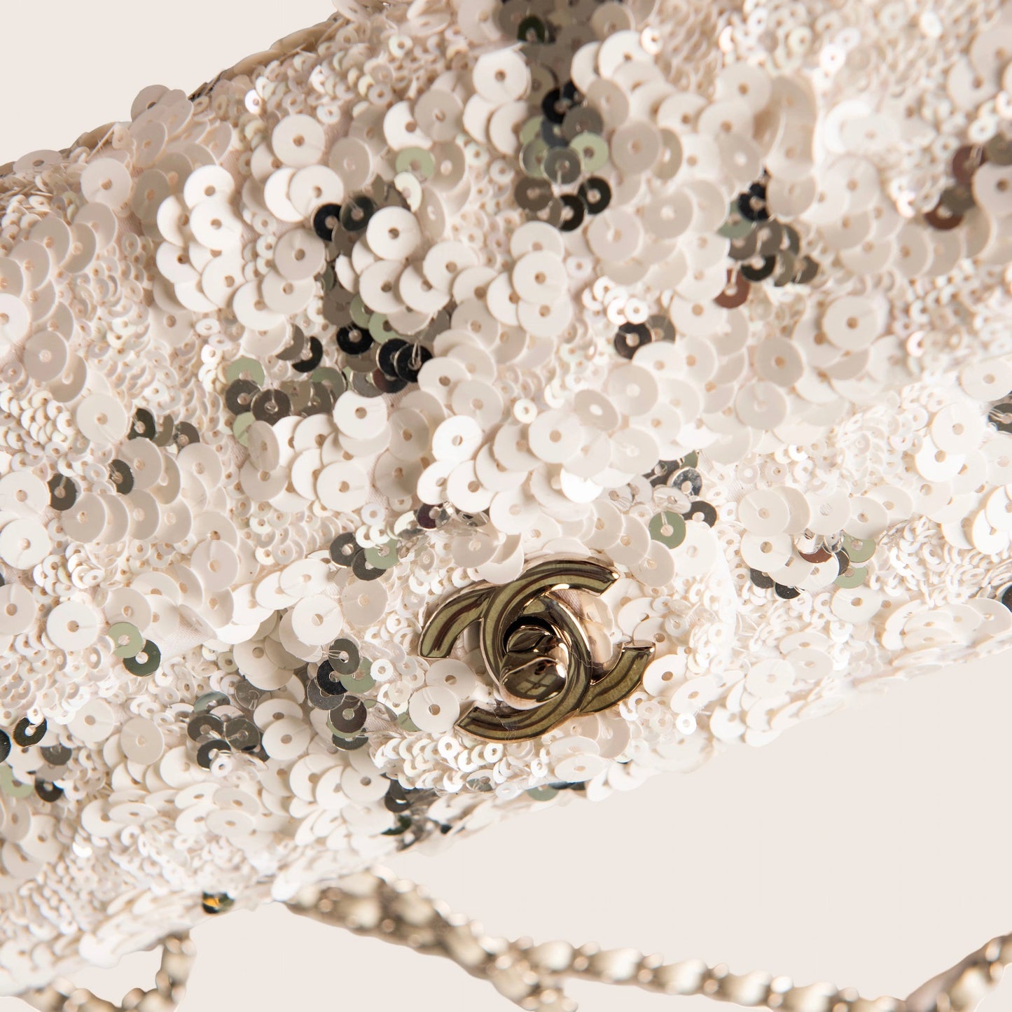 Chanel Silver/White Sequin East/West Flap Bag