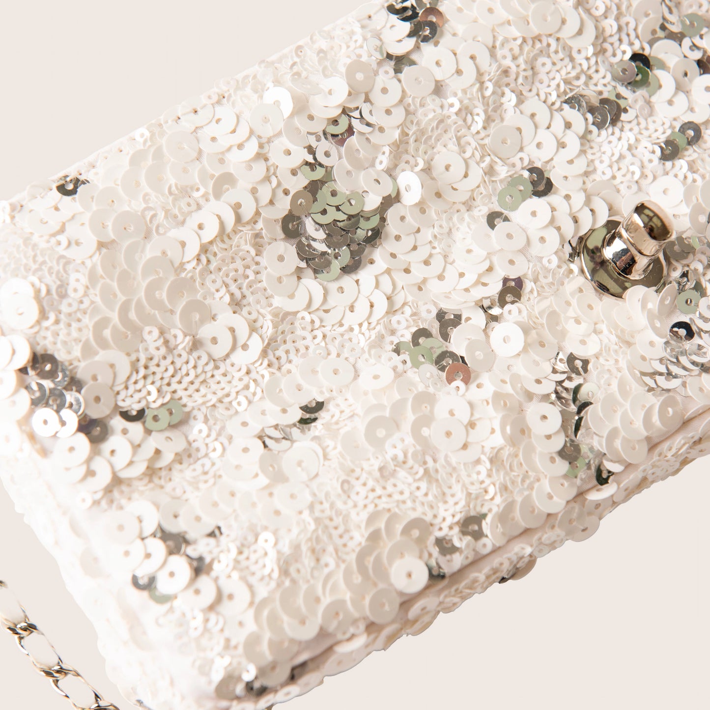 Chanel Silver/White Sequin East/West Flap Bag