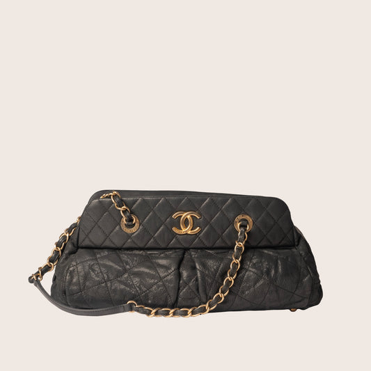 Chanel Black Quilted Iridescent Calfskin Chic Quilt Bowling Bag
