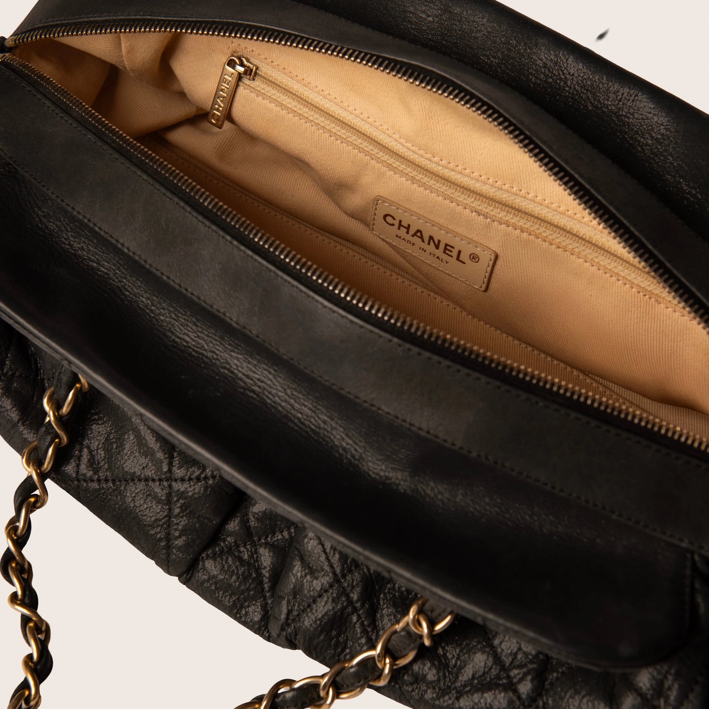 Chanel Black Quilted Iridescent Calfskin Chic Quilt Bowling Bag