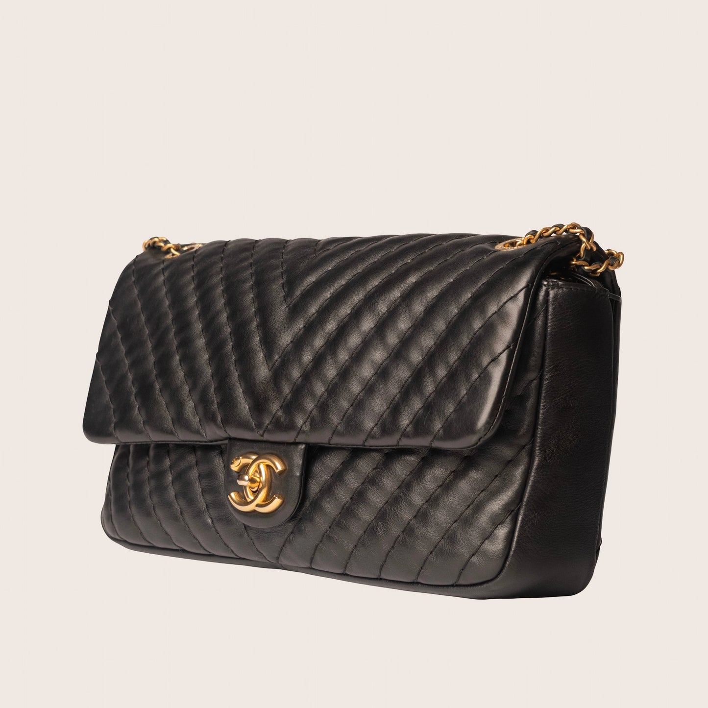 Chanel Coco Mark Chain Shoulder Bag Black &amp; Gold