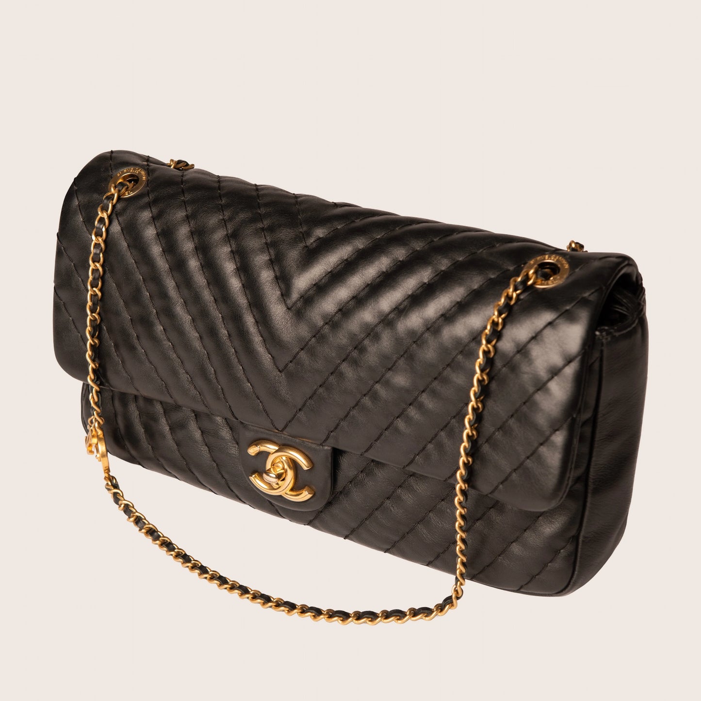 Chanel Coco Mark Chain Shoulder Bag Black &amp; Gold
