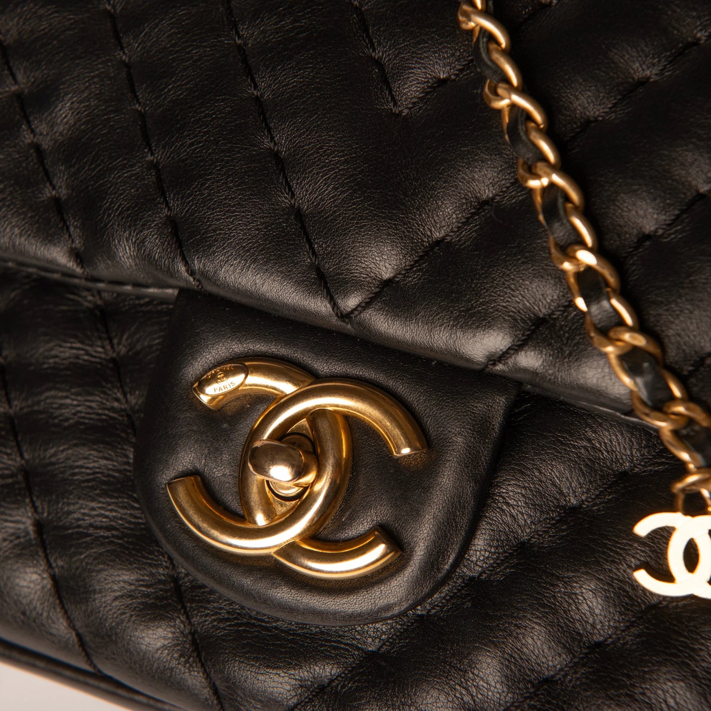 Chanel Coco Mark Chain Shoulder Bag Black &amp; Gold