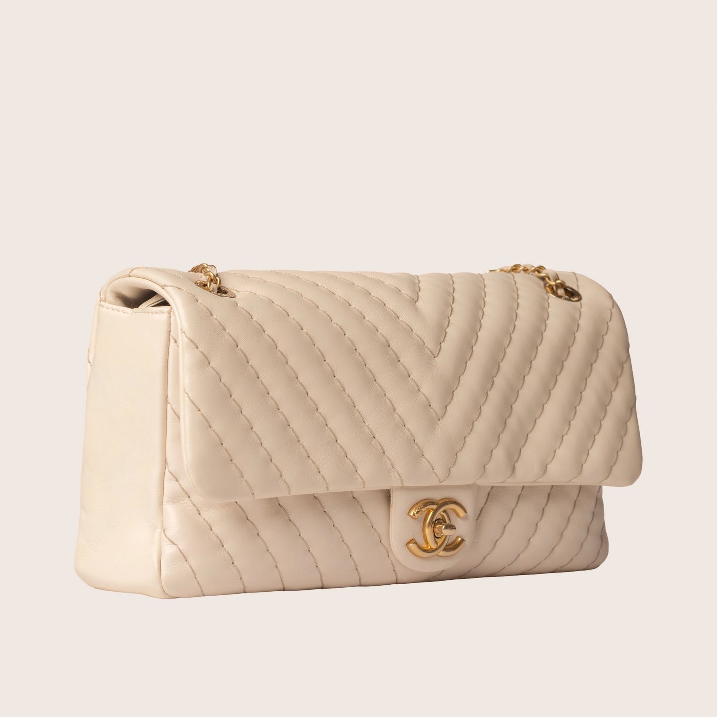 Chanel 22C Neutral Chevron Calfskin Small Classic Flap