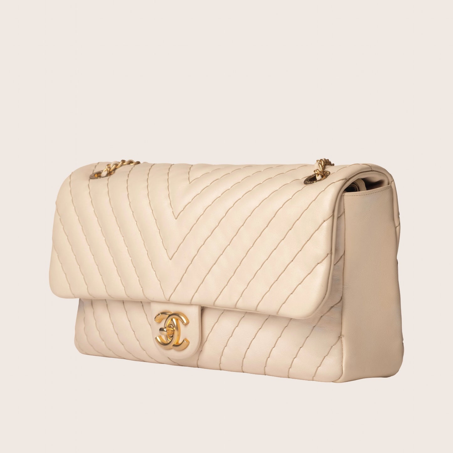 Chanel 22C Neutral Chevron Calfskin Small Classic Flap